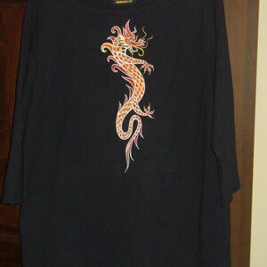 Bob Mackie Wearable Art Embroidered Dragon Tee Large